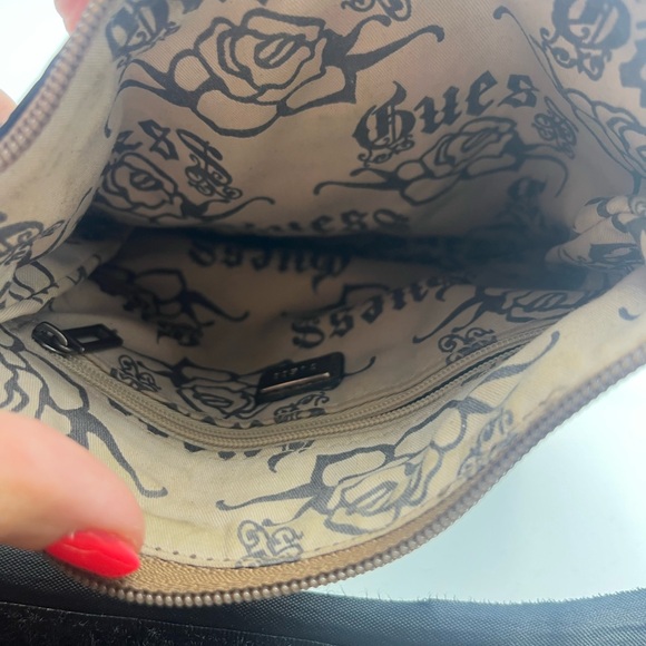 Guess Crossbody Handbag Charcoal Gray Zip Close Adjustable Strap Boho Vintage - Picture 6 of 8